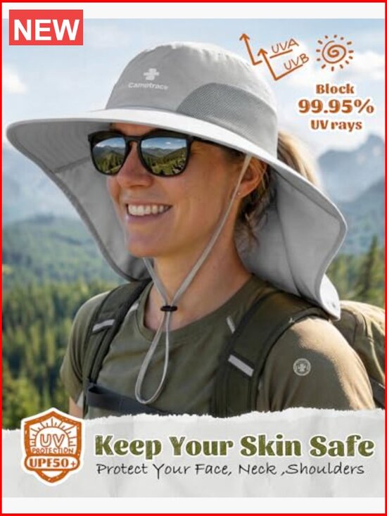 UPF 50+ UV Protection Wide Brim Sun Hat with Neck Flap, Lightweight Nylon main image 5